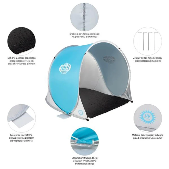 Пляжная палатка NILS CAMP POP UP NC3173 серо-голубая