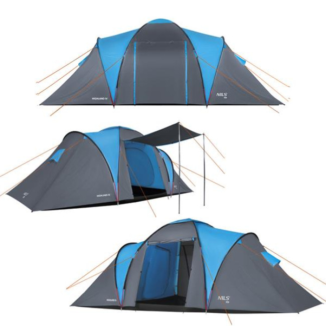 Кемпинговая палатка NILS CAMP NC6431 HIGHLAND IV серо-голубая