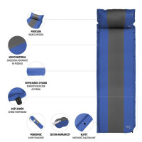Самонадувающийся коврик с подушкой NILS CAMP NC4349, 193 х 58 х 3 см, серо-синий