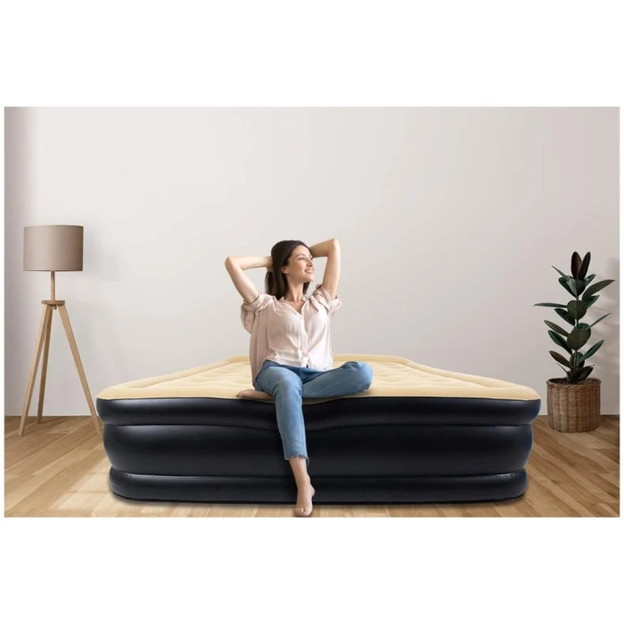 Матрас надувной AVENLI Queen High Raised 203x157 см, черно-бежевый.