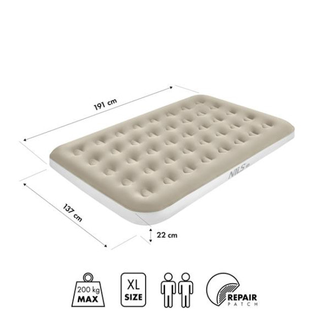 Матрац надувний двомісний NILS CAMP NC2802 191 х 137 х 22 см, бежевий