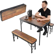 Стіл кемпінговий розкладний Enero 90x60x70 см і 2 лавки 87x23x39 см дерево