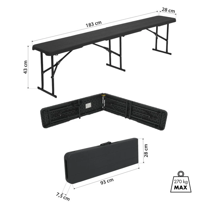 Скамейка раскладная NILS CAMP NC3404, 183 х 28 х 43 см, черная