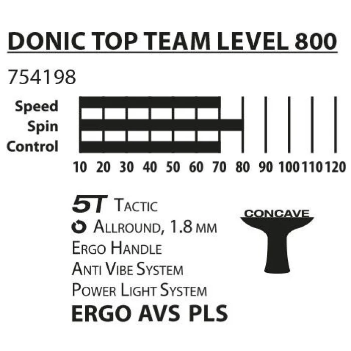 Ракетка для настільного тенісу DONIC TOP TEAM 800, чорна