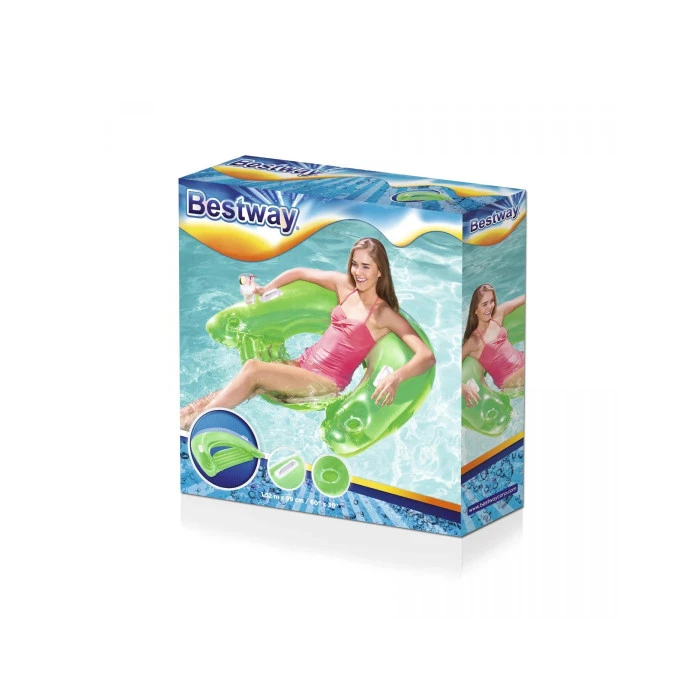 Надувное кресло с ручками и держателями для напитков Bestway 43118 голубое, 152 x 99 см