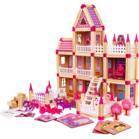 Дерев'яні конструктори для дітей 3+ Рожевий набір МЕГА 268 ел. Замок для принцес
