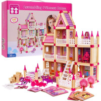 Дерев'яні конструктори для дітей 3+ Рожевий набір МЕГА 268 ел. Замок для принцес