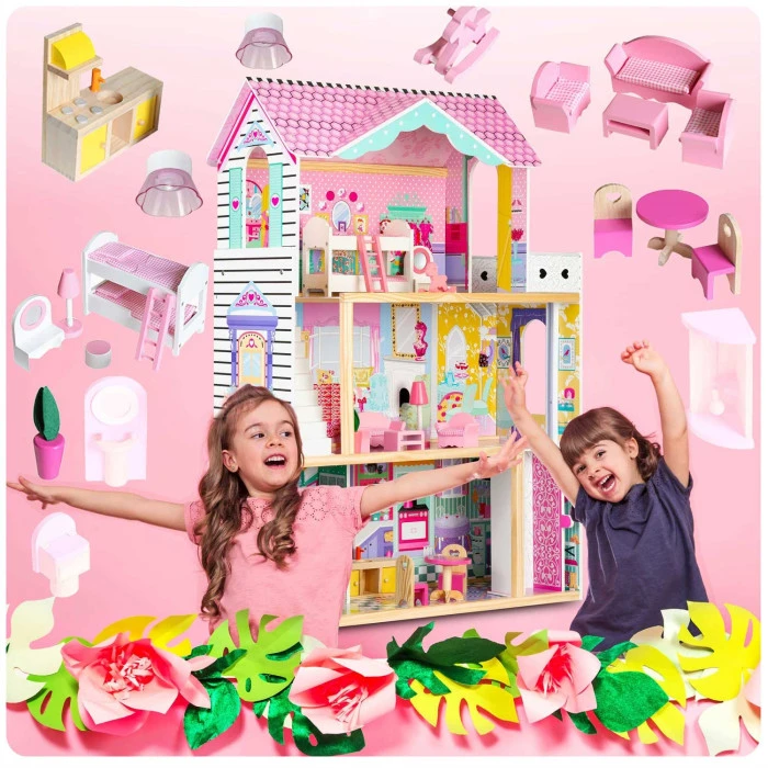 Домик для кукол деревянный с лифтом и LED лампой.