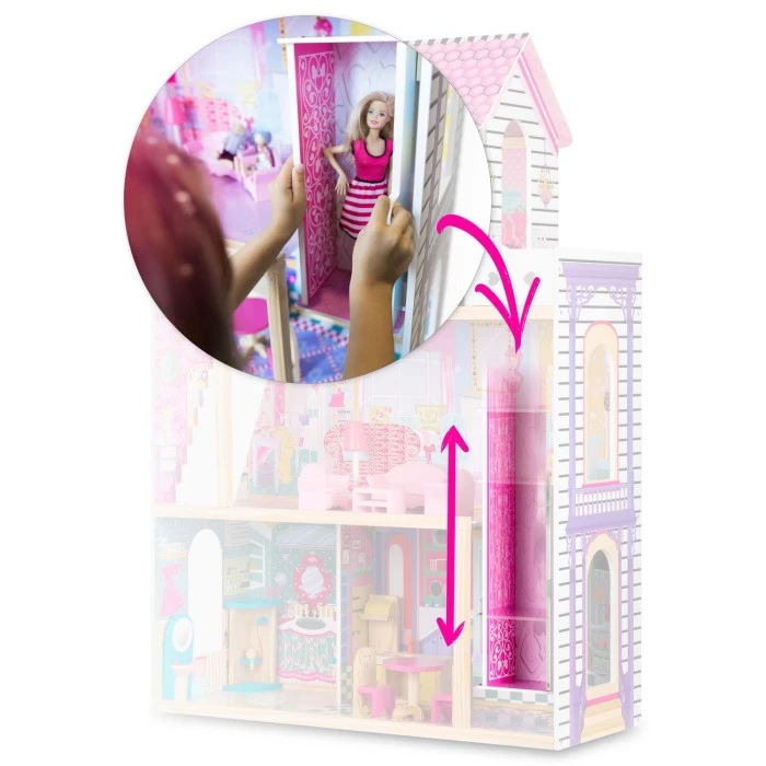 Домик для кукол деревянный с лифтом и LED лампой.