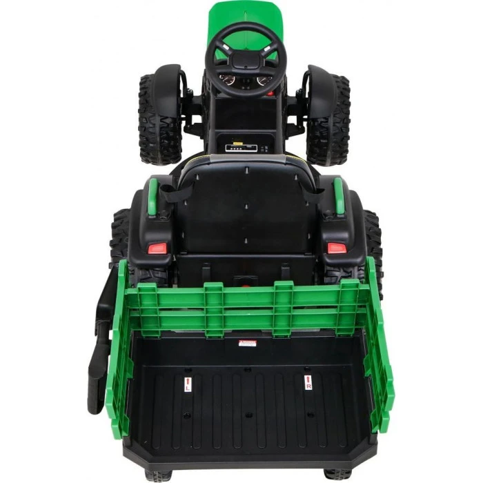 Дитячий акумуляторний трактор, титановий із причепом Зелений