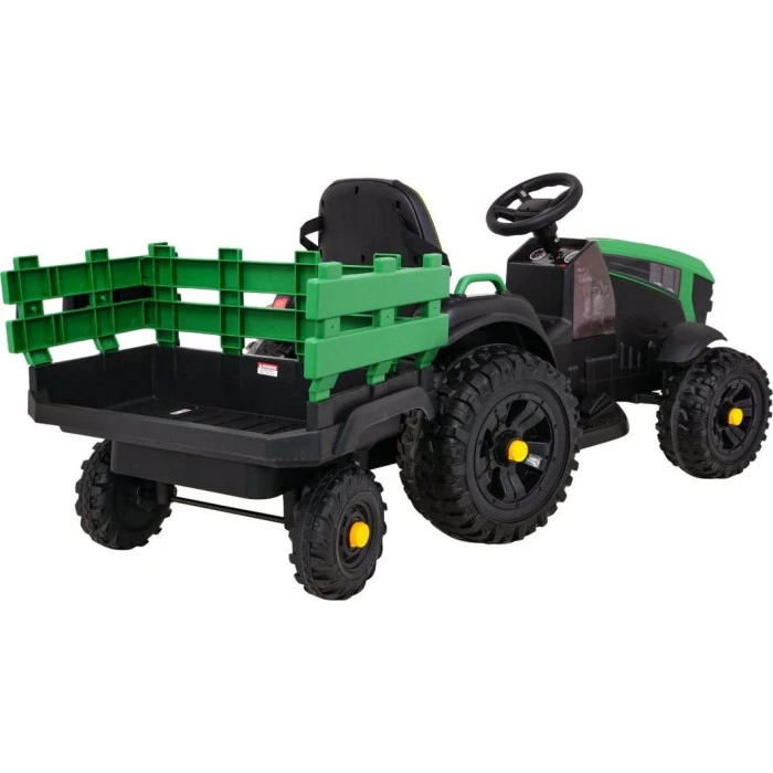 Дитячий акумуляторний трактор, титановий із причепом Зелений