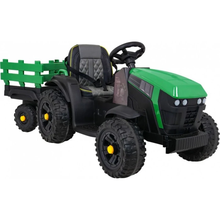 Дитячий акумуляторний трактор, титановий із причепом Зелений