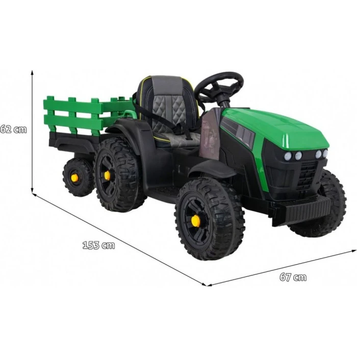 Дитячий акумуляторний трактор, титановий із причепом Зелений