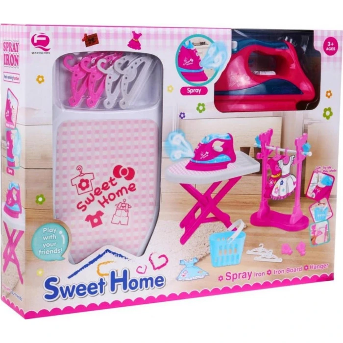 Интерактивный гладильный набор для детей 3+ Паровой утюг + Складная доска + Аксессуары 16 шт.
