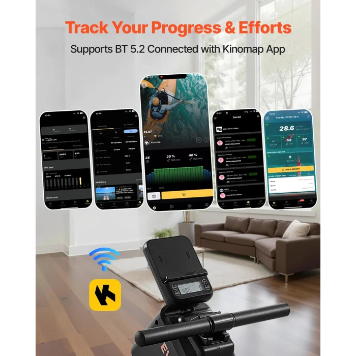 Гребной тренажер электрический VEVOR, черный