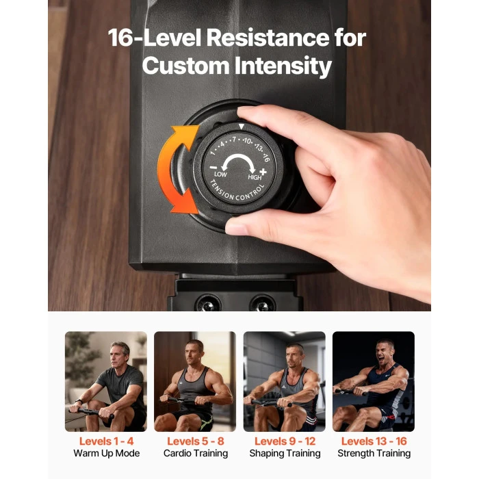 Гребной тренажер электрический VEVOR, черный