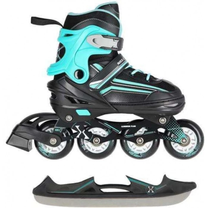 Ролики/Катки NH18190 2в1 NILS EXTREME - размер L(39-43)/черно-бирюзовые
