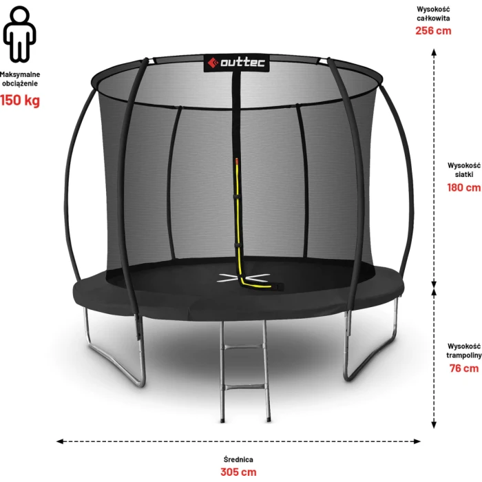 Батут OUTTEC Pumpkin с внутренней сеткой 10 футов 305 см черный