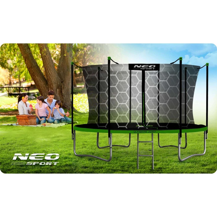 Батут Neo-Sport с внутренней сеткой 14 футов 435 см черно-зеленый