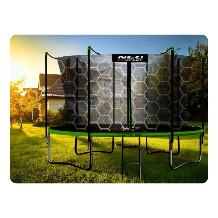 Батут Neo-Sport с внутренней сеткой 14 футов 435 см черно-зеленый