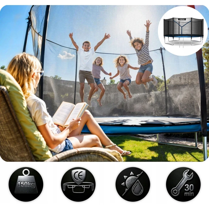 Батут Neo-Sport NS-13Z221 с наружной сеткой 13 футов 404 см, черно-синяя