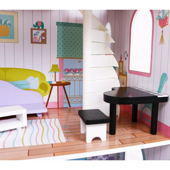 Кукольный домик деревянный розовый для детей 3+ аксессуары мебель + 3 этажа