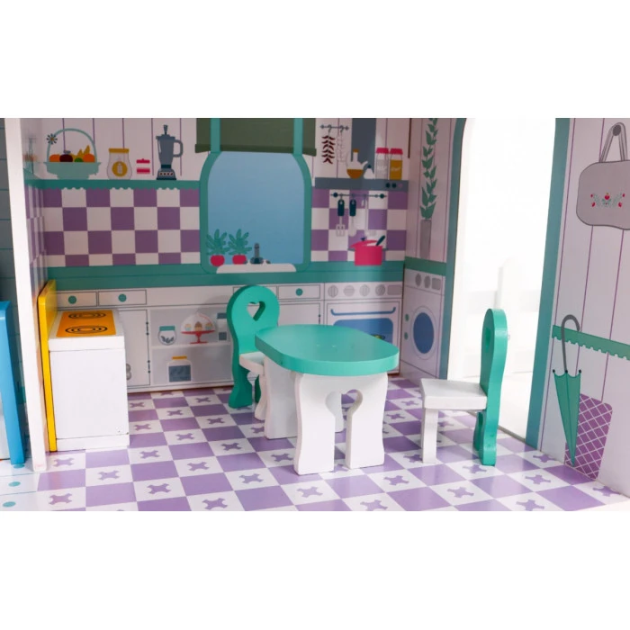 Кукольный домик деревянный розовый для детей 3+ аксессуары мебель + 3 этажа