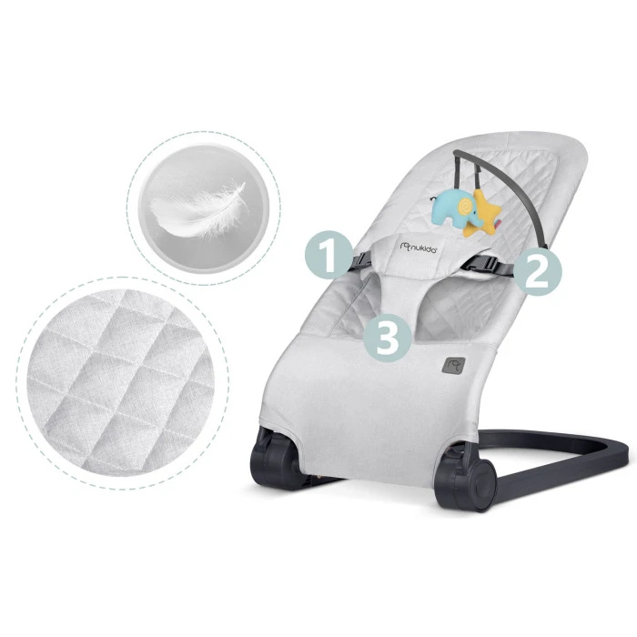 Крісло-гойдалка для немовлят Nukido з іграшками, світло-сіре