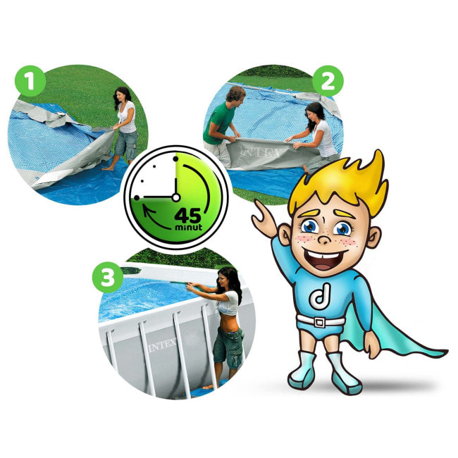 Басейн каркасний прямокутний 17в1 INTEX 26788, 400 x 200 x 100 см + машина для створення бульбашок