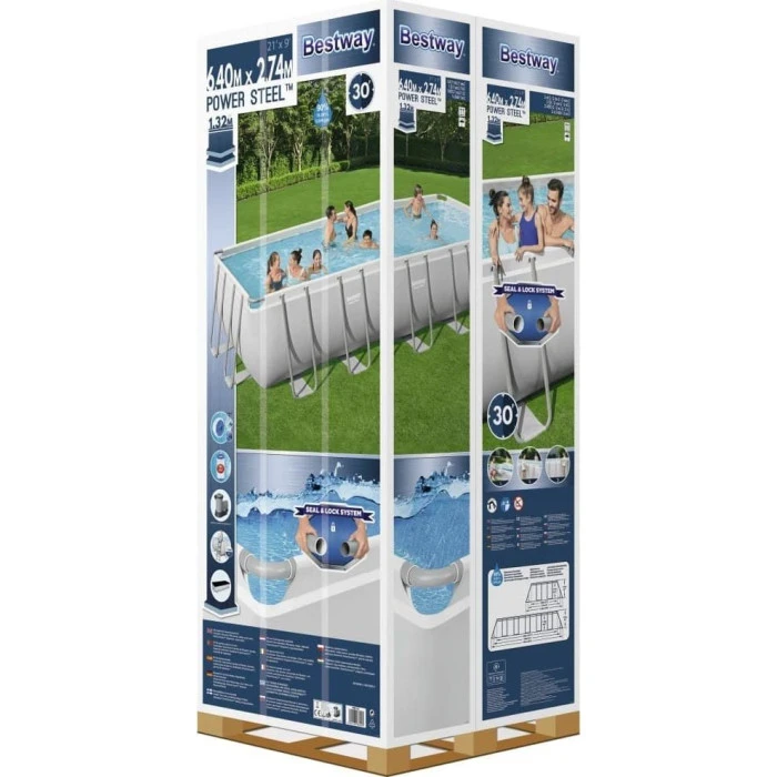 Басейн каркасний прямокутний 6в1 Bestway 5611Z Power Steel 640 x 274 см - білий