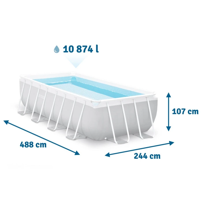 Басейн каркасний прямокутний 6в1 INTEX 26792, 488 x 244 x 107 см, сірий