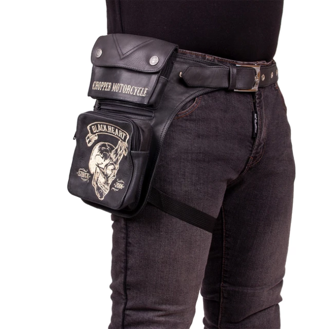 Черная кожаная сумка на бедре W-TEC Black Heart Devil Skul
