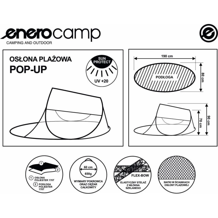 Палатка Enero, пляжная ширма, 190x80x90/70 см синий Enero camp