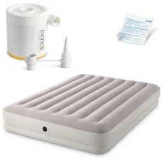 Матрац надувний Intex 64179 з електронасосом 203x152 см, сіро-бежевий