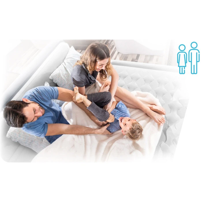 Матрац надувний Intex 64179 з електронасосом 203x152 см, сіро-бежевий