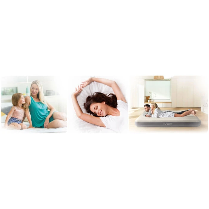 Матрац надувний Intex 64179 з електронасосом 203x152 см, сіро-бежевий