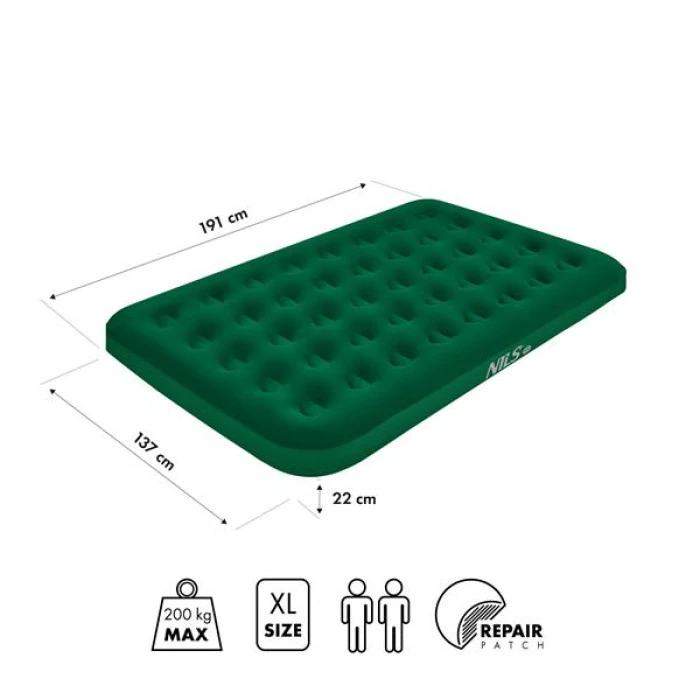 Матрас надувной двухместный NILS CAMP NC2802 191 х 137 х 22, зеленый