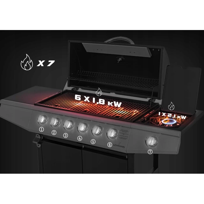 Газовый гриль LEHMANN VEGAS 12.8 kW 33.5 см x 72 см