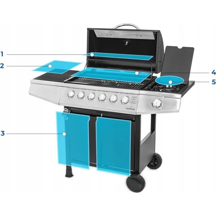 Газовый гриль LEHMANN VEGAS 12.8 kW 33.5 см x 72 см