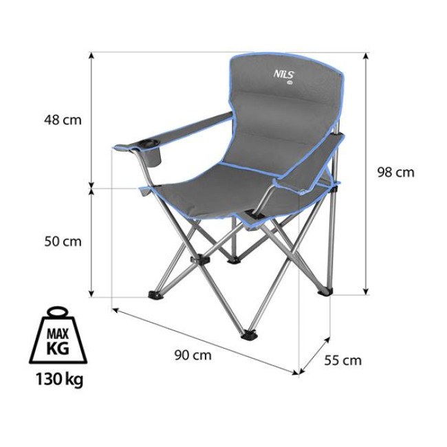 Крісло для кемпінгу NILS CAMP NC3079, сіро-блакитне