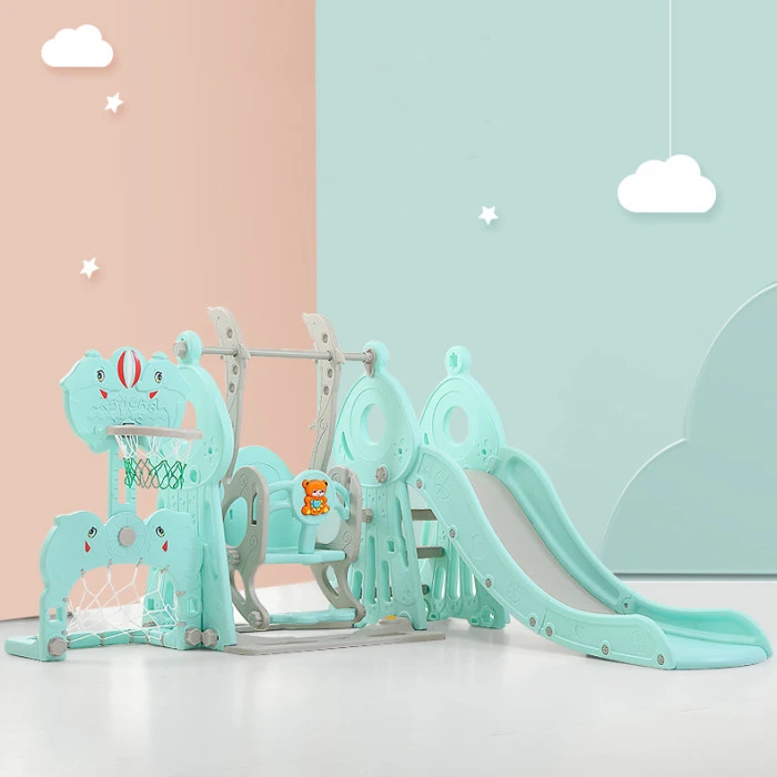 Дитяча гірка з гойдалками 5в1 inSPORTline Multino, 200 х 180 х 120 см - бірюзово-біла