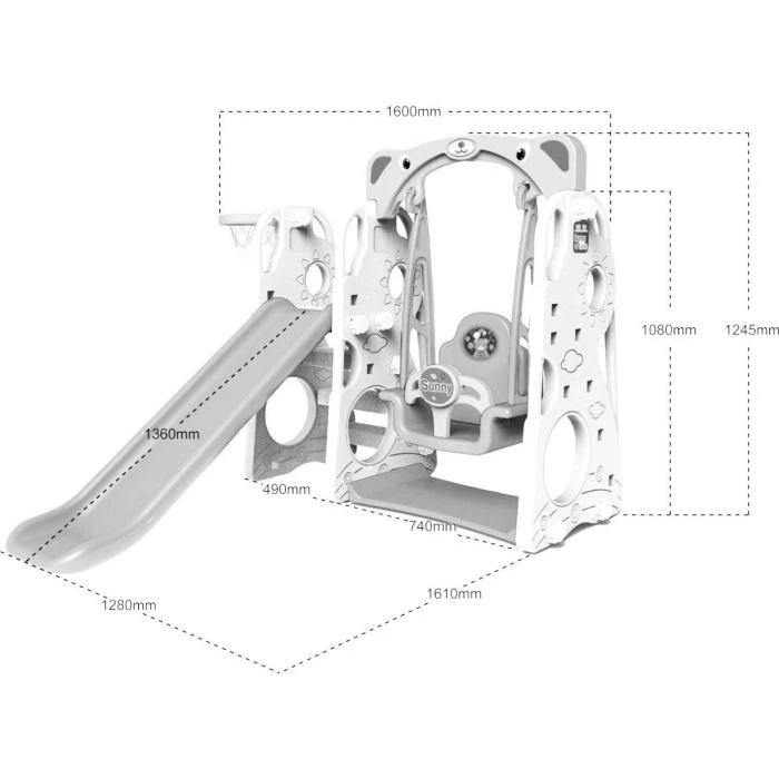 Дитяча гірка 3в1 Ramiz, 128 x 161 x 124 см - фіолетово-біла