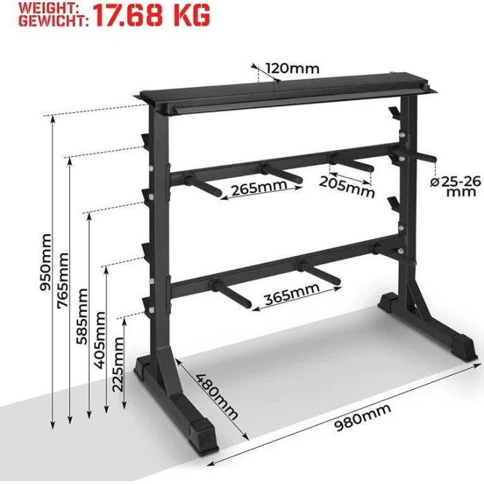 Стойка для гантелей Physionics, диаметр 25 мм, грузоподъемность 300 кг.