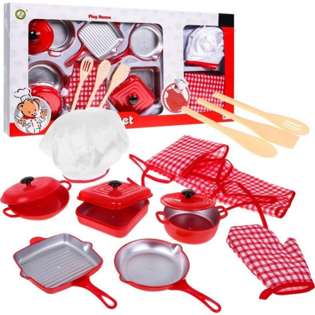Детский набор Red little Chef 3+ Костюм повара + Кастрюли + Аксессуары 14 шт.