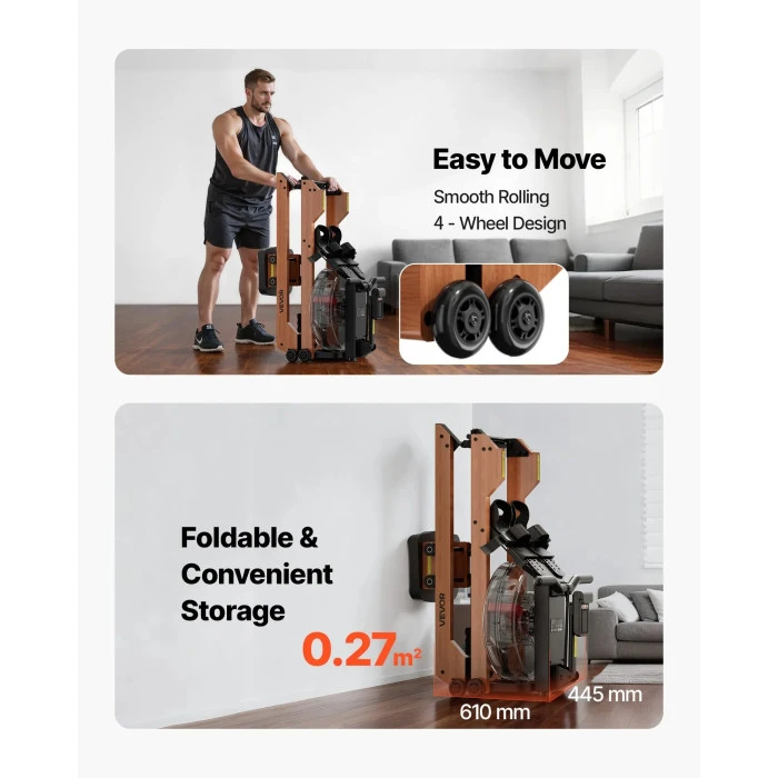 Гребной тренажер водный VEVOR, коричневый