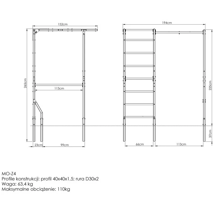 Зовнішня драбина + штанга для підтягування з тримачем для сумки Marbo Sport, MO-Z4