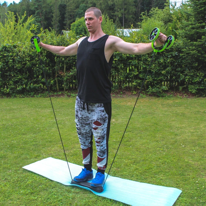 Тренажер багатофункціональний, ролики з еспандерами та підставкою inSPORTline AB Roller AR400