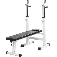 Белый столик Movit для штанги, скамейка для упражнений и стойки