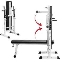 Білий столик Movit для штанги, лавка для вправ і стійки