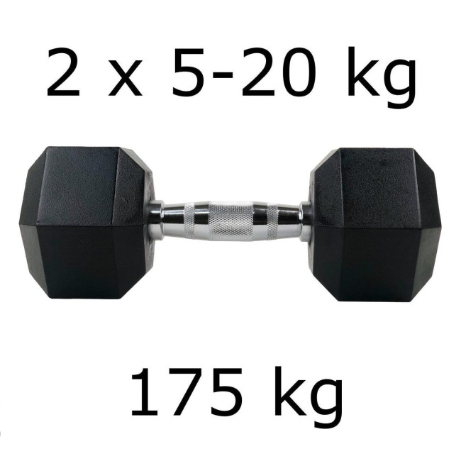 Гантели UnderFit прорезиненные Hex 2 х 5-20 кг (175 кг)
